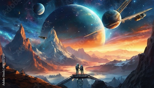 beautiful space landscape. interplanetary travel. space tourism