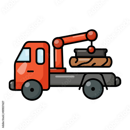 Off road Log Handling Vehicle with knuckle boom concept, Hydraulic Rotation Pick up bole truck vector outline design, timber and lumber Symbol,  forest Deforestation products Signmill yard woodlands