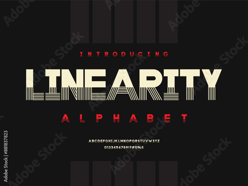 Vector of modern abstract linear alphabet design with uppercase, numbers and symbols