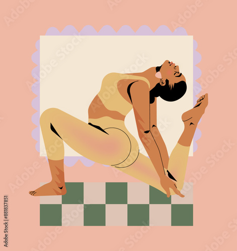 ilustración vectorial, Ejercicio y Bienestar - Mujer Latina Practicando Yoga