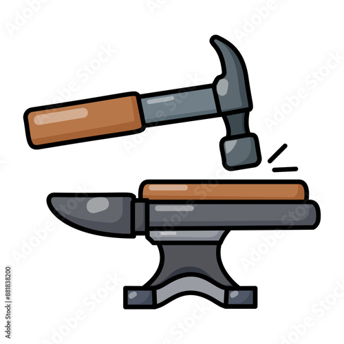 Single-horn anvil with hammer concept,  straightening crooked nails vector outline design, timber and lumber Symbol,  forest Deforestation products Sign,mill yard and sawworks stock illustration