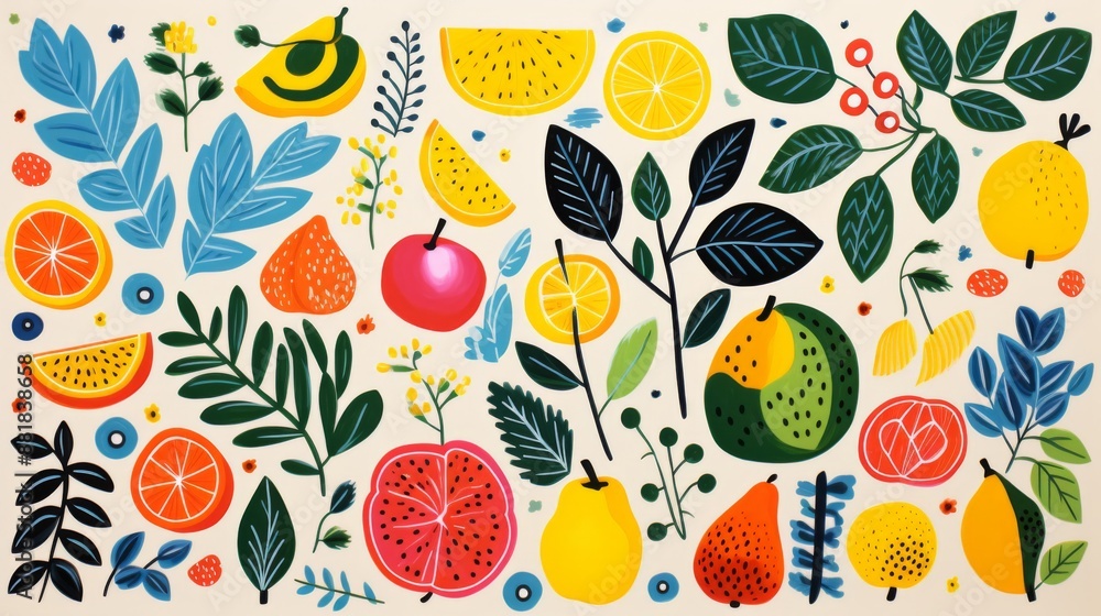 Vibrant Fruit and Floral Pattern Vibrant Fruit and Floral Pattern