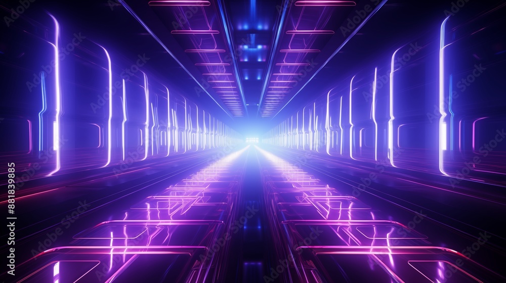 Futuristic Neon Tunnel with Bright Purple and Blue Lights Futuristic Neon Tunnel with Bright Purple and Blue Lights