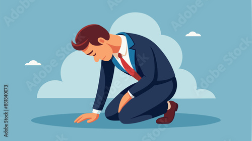 Businessman Bowing Down in Apology, Expressing Regret and Asking for Forgiveness After Mistake or Failure Concept
