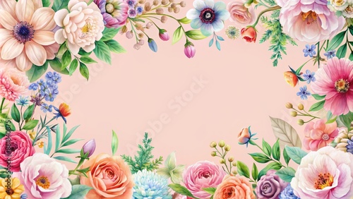 Delicate, pastel-hued blooms dance across a soft pink background, inviting elegance in this whimsical wedding invitation template design.