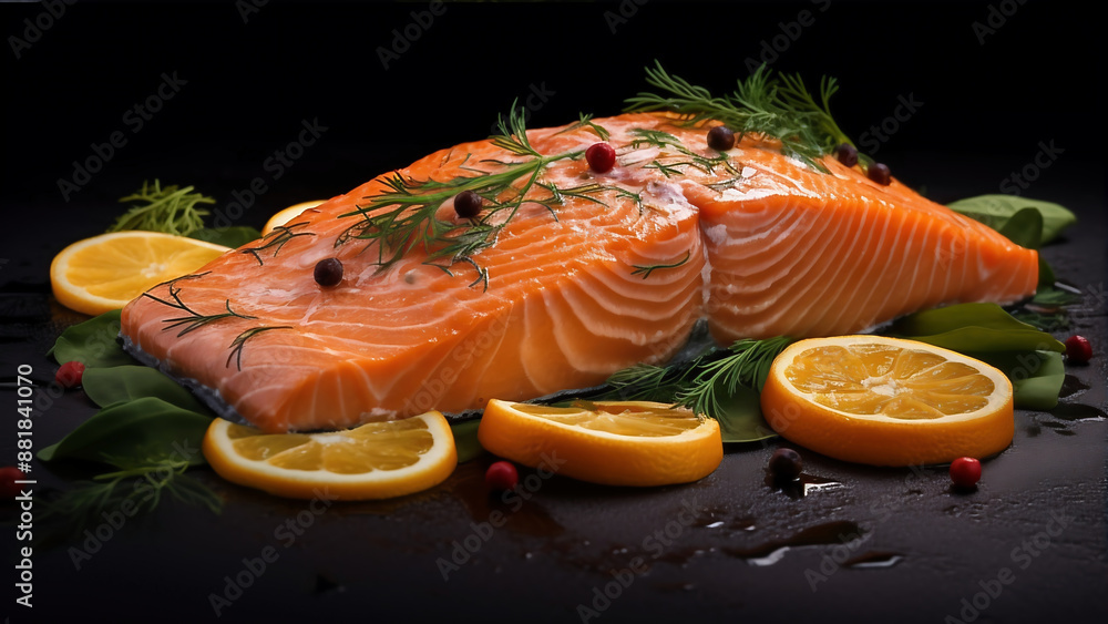 Delicious salmon fillet steak in fine dining restaurant, cinematic cuisine food photography Delicious salmon fillet steak in fine dining restaurant, cinematic cuisine food photography