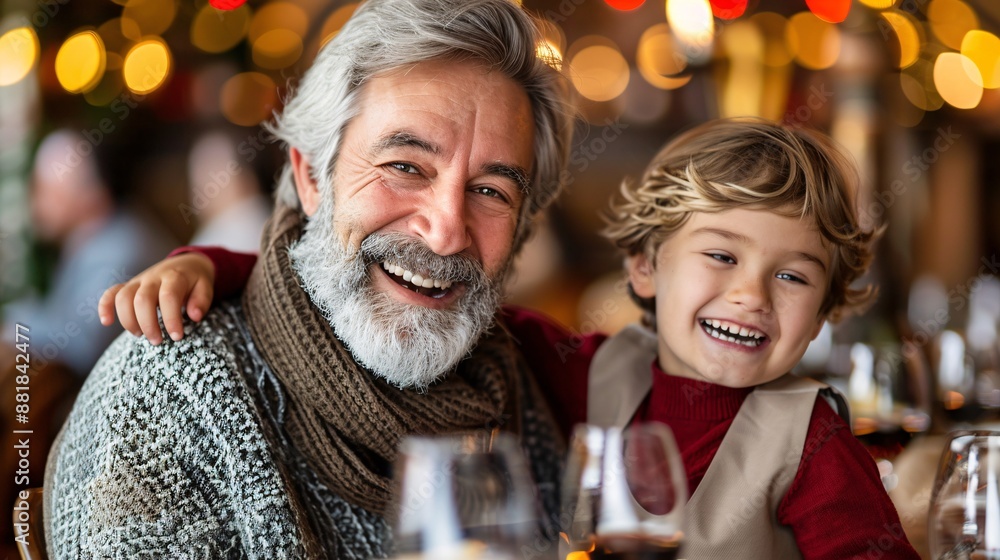 Family enjoying a casual dinner with an educator recounting the day's highlights Stock Photo with copy space Family enjoying a casual dinner with an educator recounting the day's highlights Stock Photo with copy space