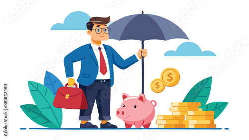 Businessman investor holding high stack of dollar coins, representing compound interest, profitable investments, and economic growth and prosperity