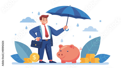 Businessman investor holding high stack of dollar coins, representing compound interest, profitable investments, and economic growth and prosperity
