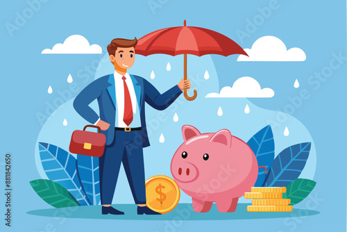 Businessman investor holding high stack of dollar coins, representing compound interest, profitable investments, and economic growth and prosperity