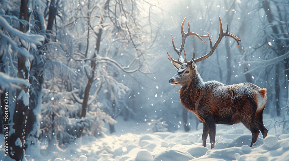 A stunning artwork of a deer in a serene winter forest. A stunning artwork of a deer in a serene winter forest.