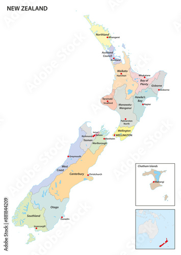Obraz na płótnie Administrative vector map of New Zealand w salonie