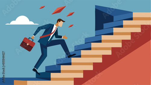 Businessman stumbling down stairs, representing business failure, economic crisis, and career challenges, concept of risks and difficulties in entrepreneurship