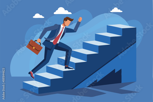 Businessman stumbling down stairs, representing business failure, economic crisis, and career challenges, concept of risks and difficulties in entrepreneurship