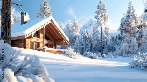 Wallpaper Mural Lovely wooden cabin nestled in a snow-covered forest, surrounded by trees, showcasing the beauty of winter and inviting tranquility, peace, and a touch of wilderness. Torontodigital.ca