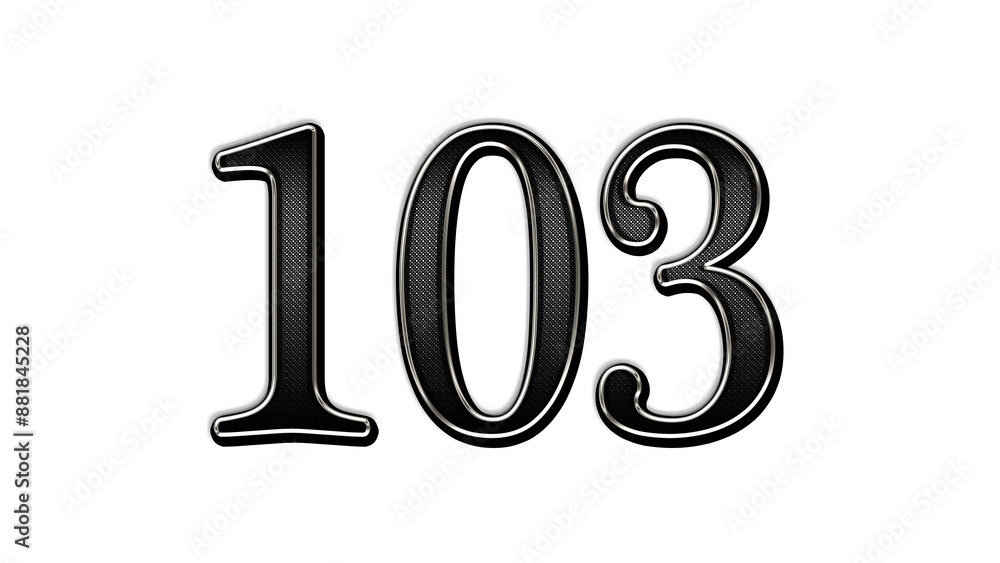 black metal 3d design of number 103 on white background. black metal 3d design of number 103 on white background.