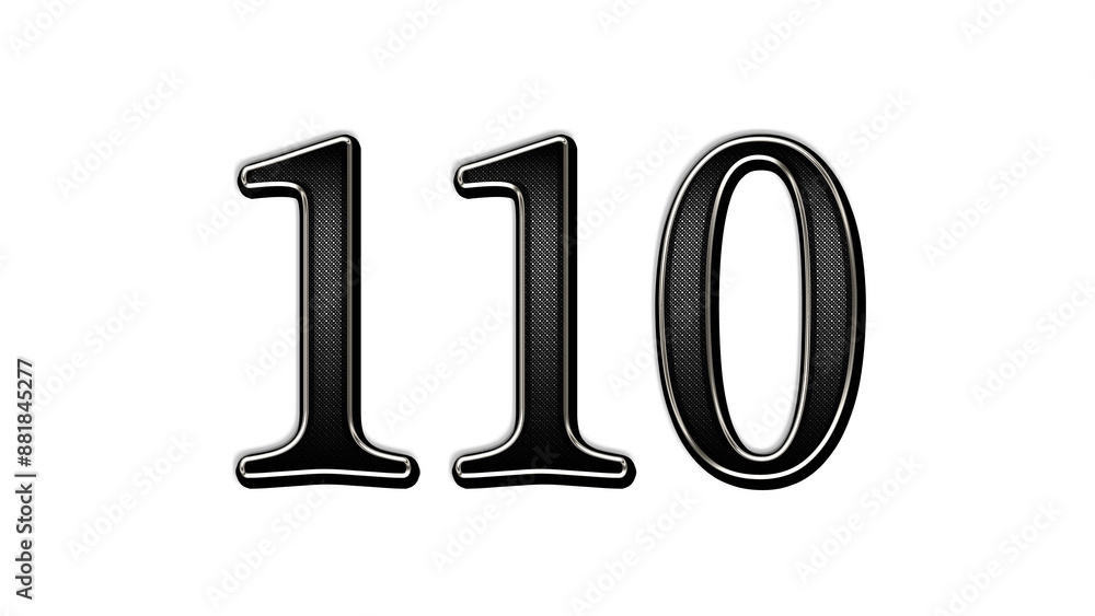 black metal 3d design of number 110 on white background. black metal 3d design of number 110 on white background.