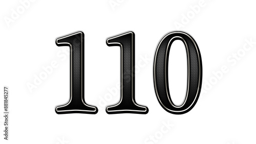 black metal 3d design of number 110 on white background.