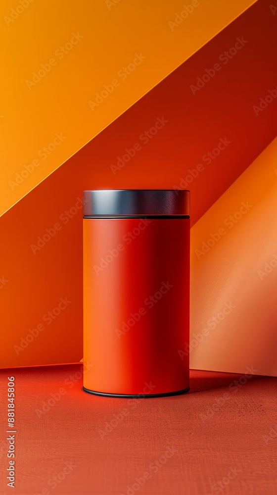 A red container sits on a red background A red container sits on a red background