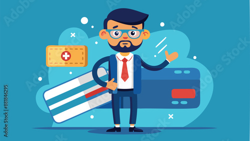 Confident Businessman Repairing Credit Card with Bandage, Credit Repair and Financial Recovery Concept