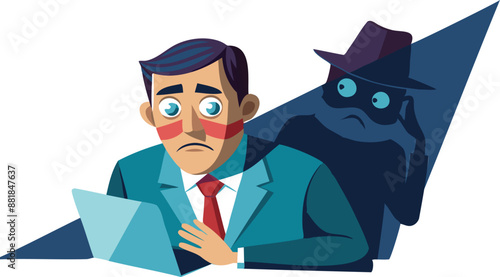 Dishonest Businessman Hiding Behind Disguise Mask and Lying to Conceal Fraud and Scam