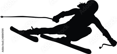Ski player silhouette full body illustration. People posing freestyle ski in black color