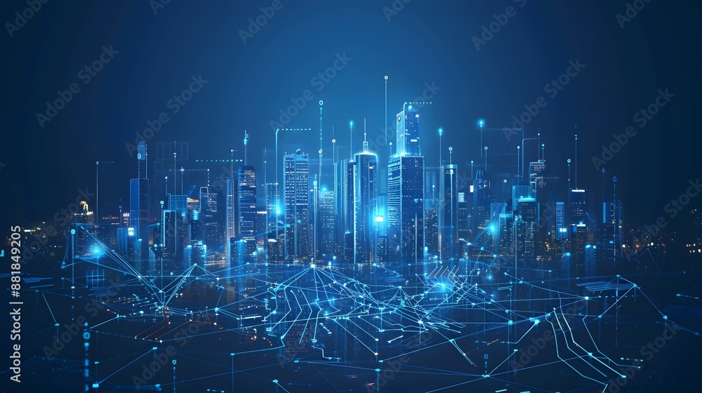 Obraz premium city building with network connection illustration