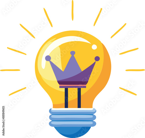 Glowing Lightbulb Idea Lamp Wearing Golden Crown, Creative Genius and Brilliant Business Development Concept