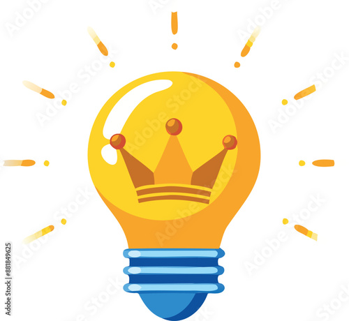 Glowing Lightbulb Idea Lamp Wearing Golden Crown, Creative Genius and Brilliant Business Development Concept