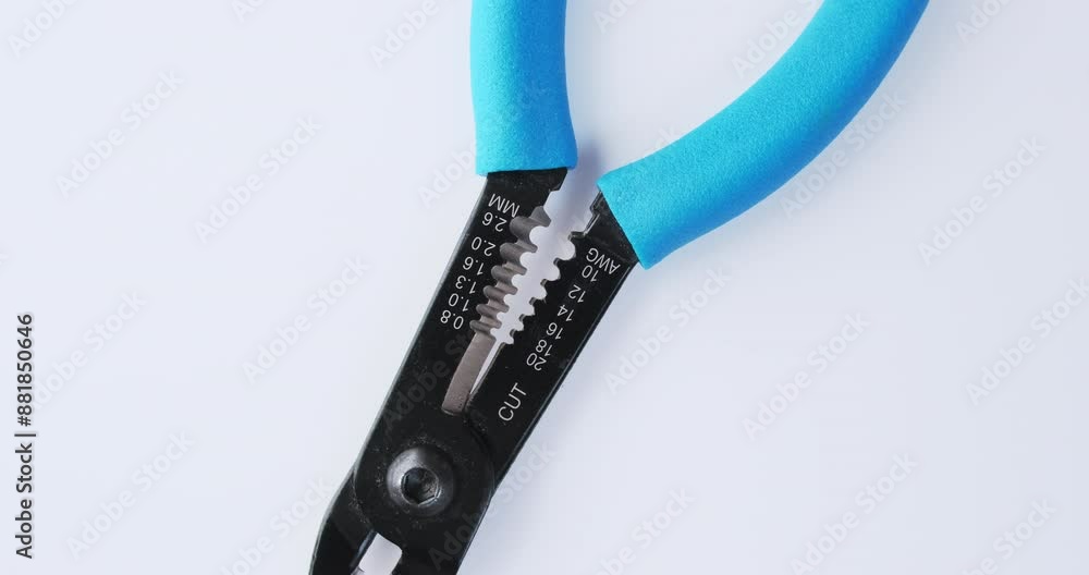 Side cutters for stripping electrical wires, seamless loop. Different divisions for wire thickness. Top view, rotation, demonstration Side cutters for stripping electrical wires, seamless loop. Different divisions for wire thickness. Top view, rotation, demonstration