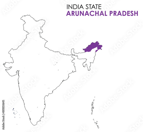 Arunachal Pradesh map of Indian state. Arunachal Pradesh map vector illustration. Arunachal Pradesh vector map on white background.