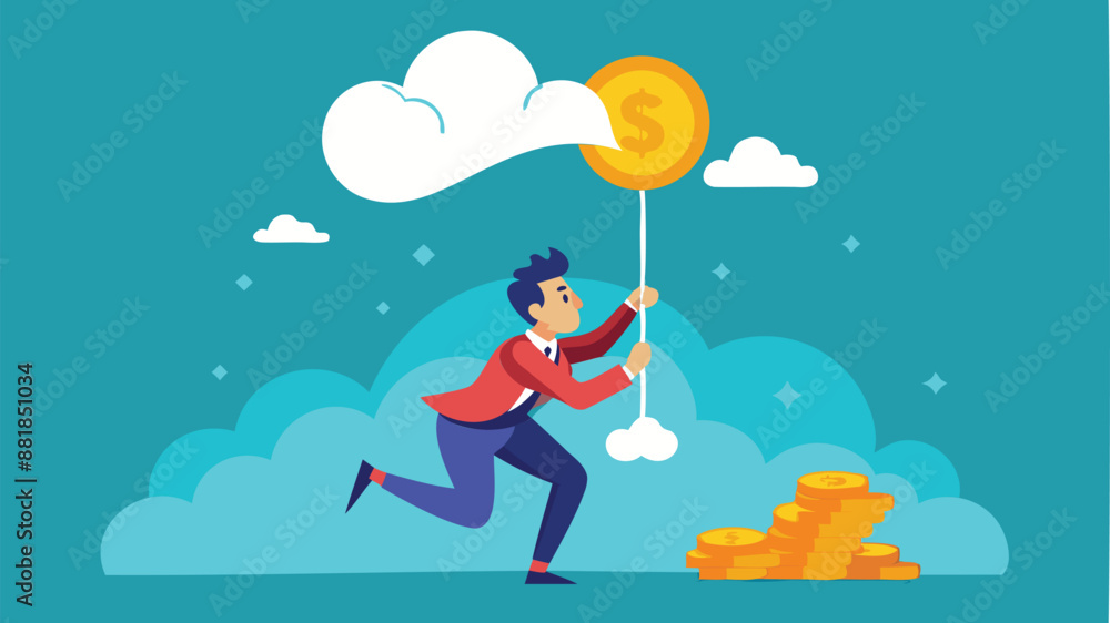 Investor Catching Falling Dollar Sign from Cloud, Symbolizing Profitable Cloud Computing Investment Investor Catching Falling Dollar Sign from Cloud, Symbolizing Profitable Cloud Computing Investment
