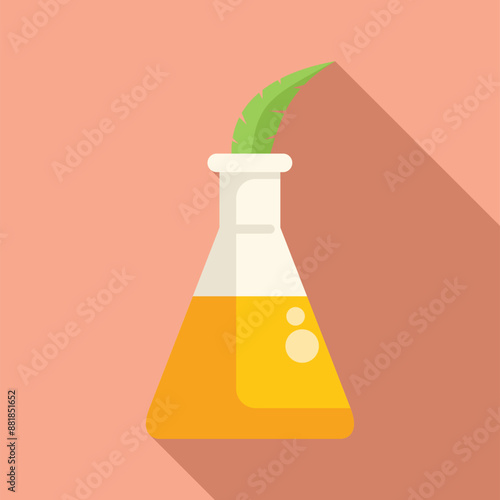 Erlenmeyer flask containing a yellow liquid and a cannabis leaf, representing the concept of cbd oil extraction