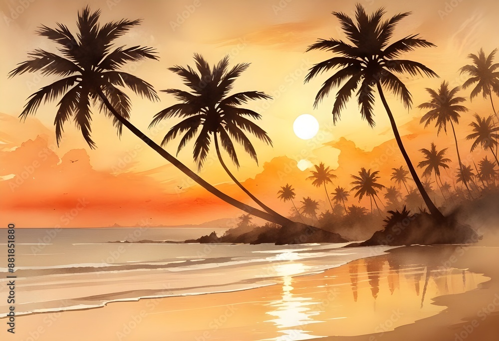 sunset landscape watercolor painting sunset landscape watercolor painting