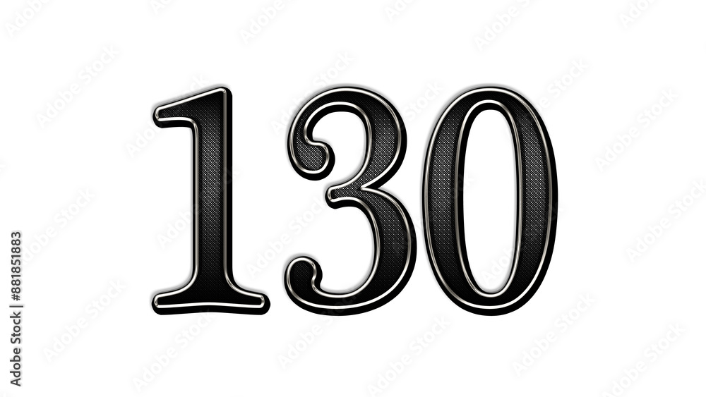 black metal 3d design of number 130 on white background. black metal 3d design of number 130 on white background.