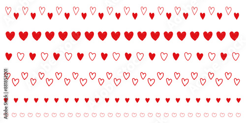 ハート　ライン　手書き　赤　セット