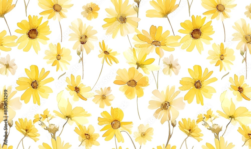 Yellow flowers watercolor seamless patterns, Generative AI Yellow flowers watercolor seamless patterns, Generative AI