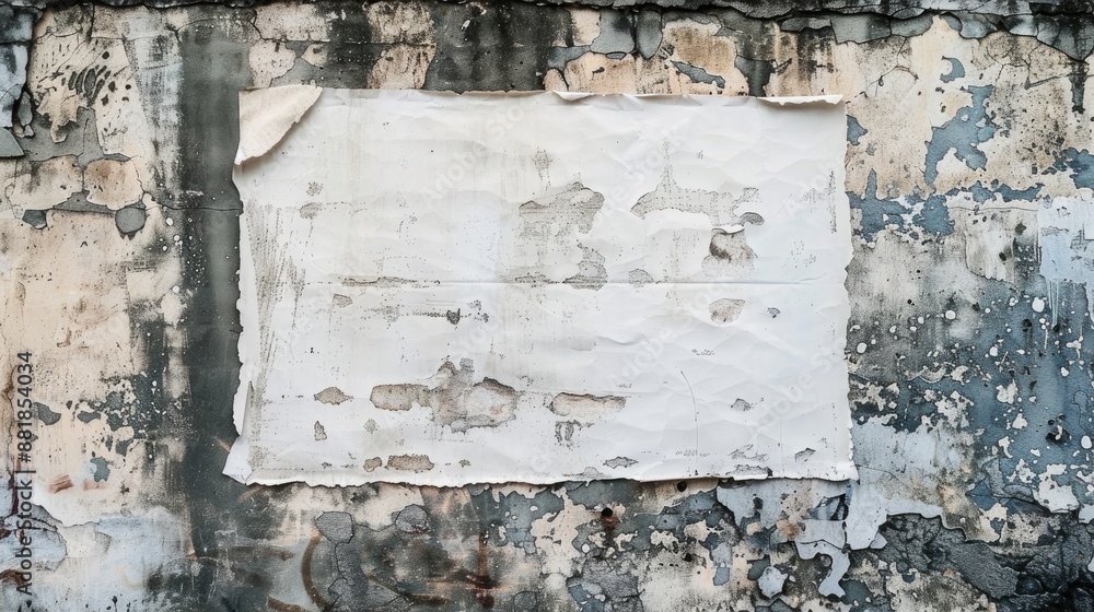 Naklejka premium Concrete Texture White Paper Affixed to Weathered Wall