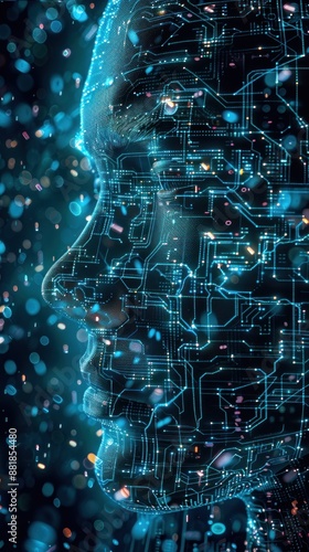 Digital AI, human brain, head, background ideal for technological operations, neural networks, data, digital, visual presentation © MaVeRa
