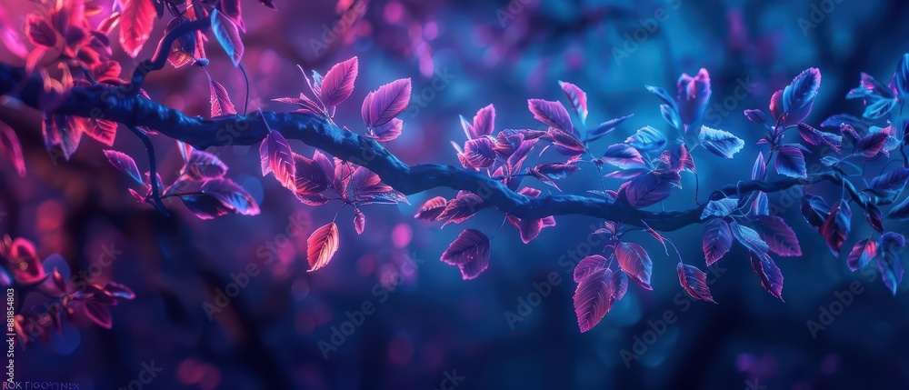 A supernatural scene features enchanted trees whose leaves change colors in a mesmerizing dance of light A supernatural scene features enchanted trees whose leaves change colors in a mesmerizing dance of light