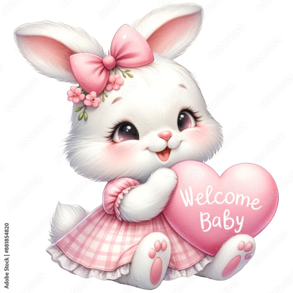 Cute bunny with a heart shaped reads Welcome Baby Cute bunny with a heart shaped reads Welcome Baby