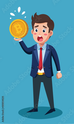 Valokuva Surprised Businessman Holding Bitcoin, Faced with Government Demanding Tax on Cr