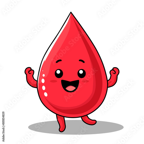 vector illustration of smiling blood drop in cartoon, flat and minimalist style
