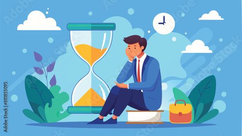 Thoughtful Businessman Ponders Business Solution While Sitting on Hourglass