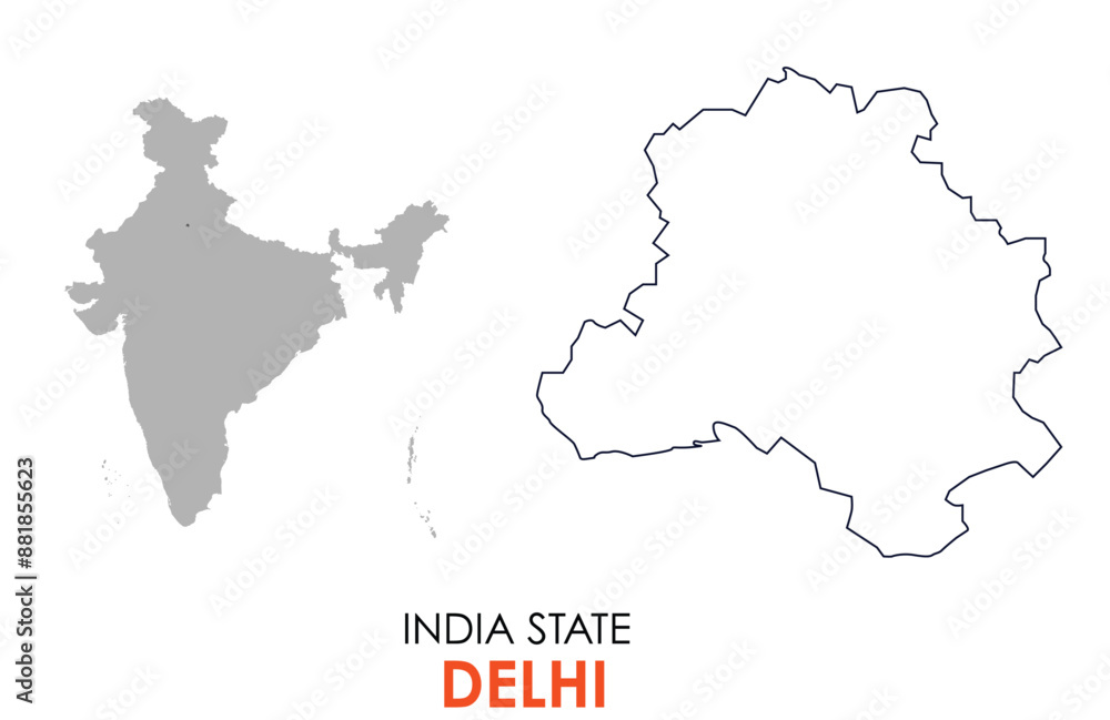 Fototapeta premium Delhi map of Indian state. Delhi map vector illustration. Delhi vector map on white background.