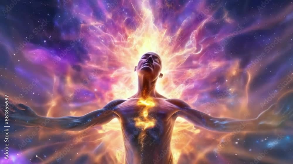 silhuette of a man spirit on galaxy space background, colorful energy flow, 4k new quality colorful stock video footage wallpaper AI silhuette of a man spirit on galaxy space background, colorful energy flow, 4k new quality colorful stock video footage wallpaper AI