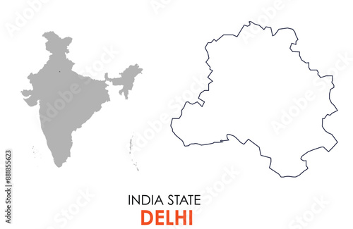 Delhi map of Indian state. Delhi map vector illustration. Delhi vector map on white background.