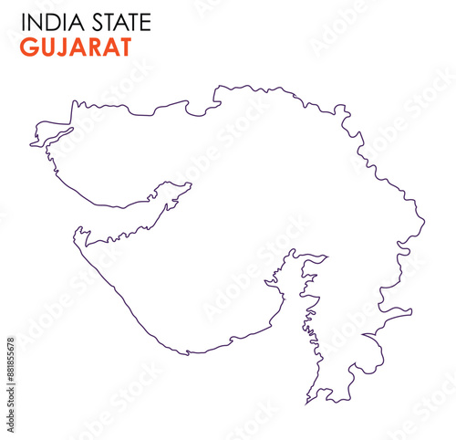 Gujarat map of Indian state. Gujarat map vector illustration. Gujarat vector map on white background.