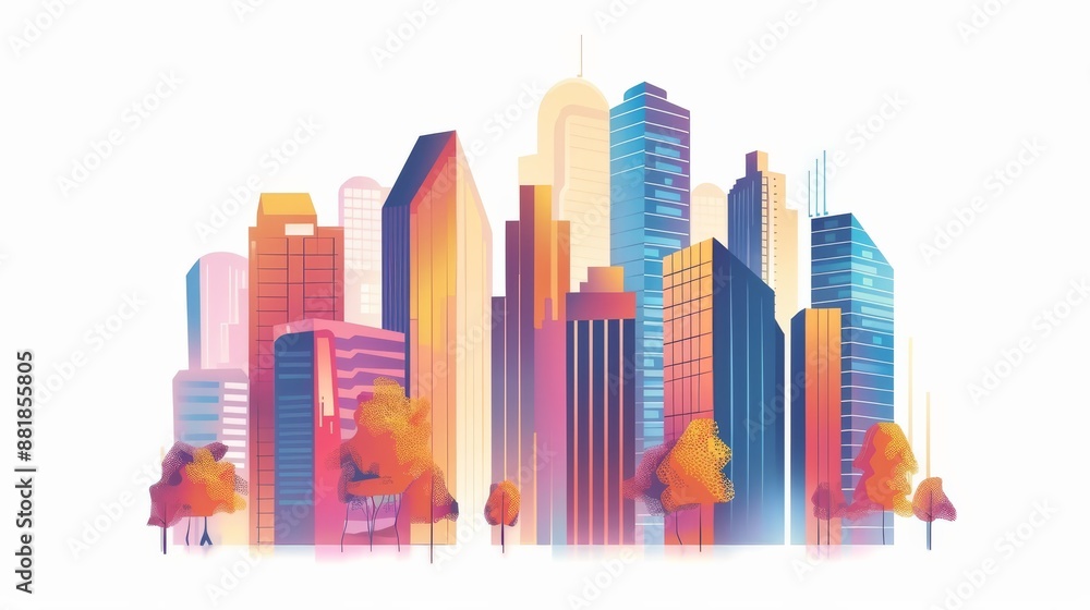 Colorful Cityscape Illustration with Gradient Towers Colorful Cityscape Illustration with Gradient Towers