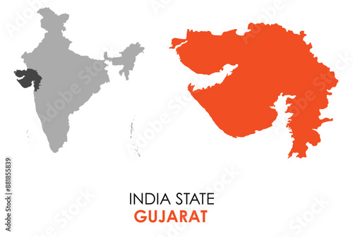 Gujarat map of Indian state. Gujarat map vector illustration. Gujarat vector map on white background.